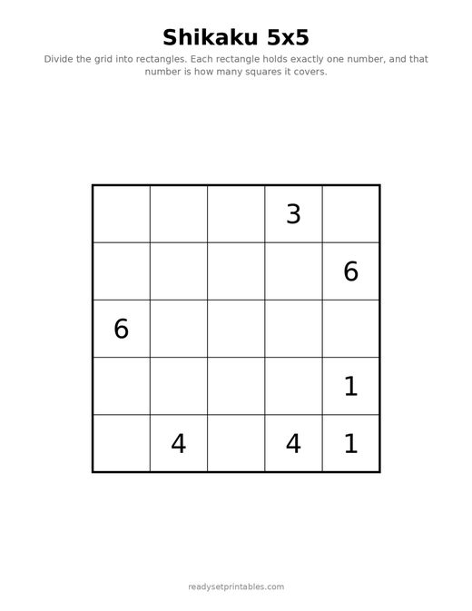 Shikaku 5x5 Easy 09