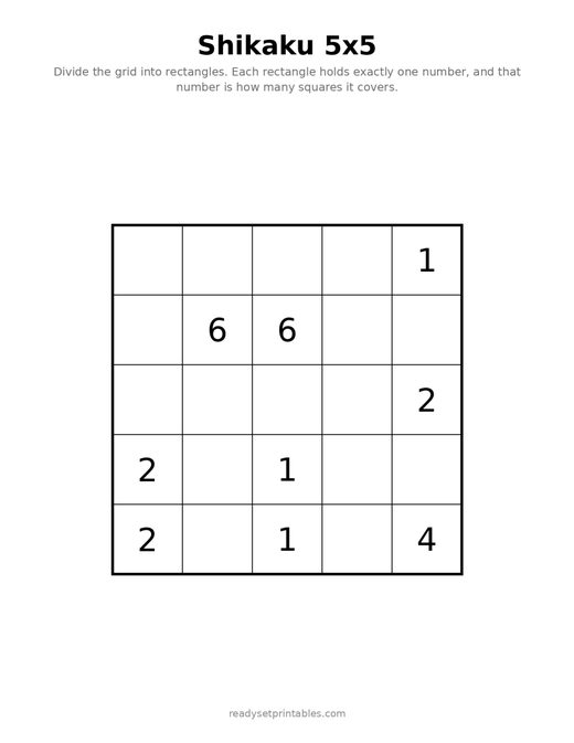 Shikaku 5x5 Easy 10