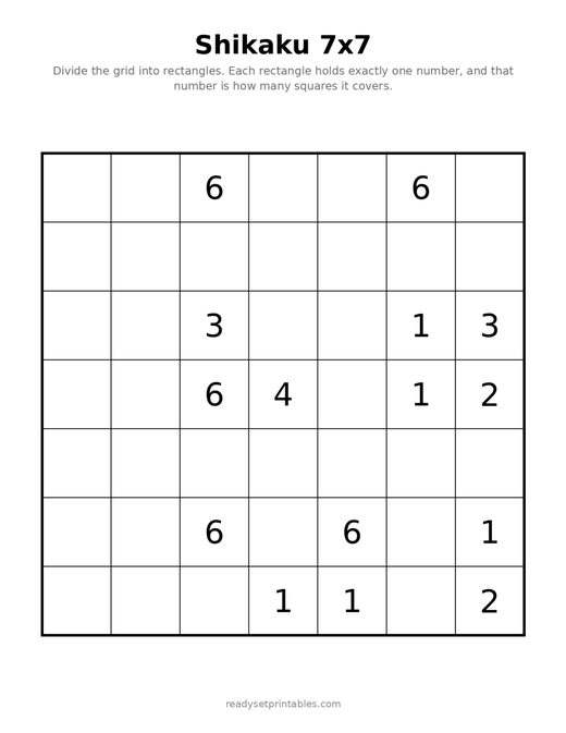 Shikaku Puzzles — 7x7