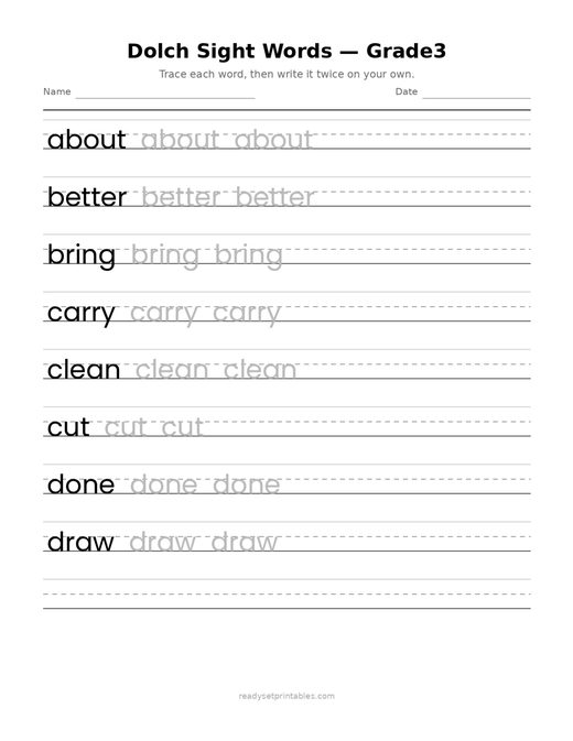 Sight Words Dolch Grade3
