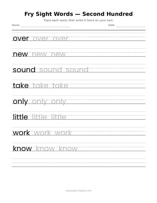 Sight Words Fry Second Hundred