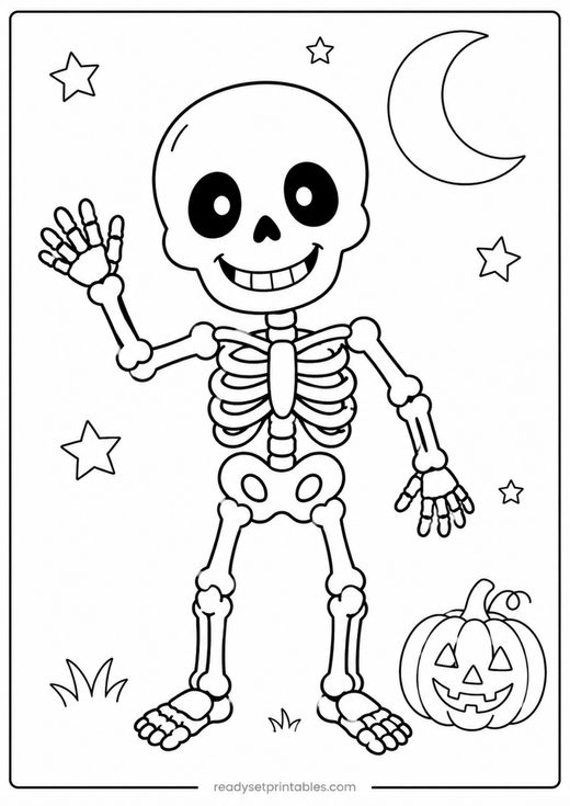 skeleton coloring page — free printable coloring sheet for kids