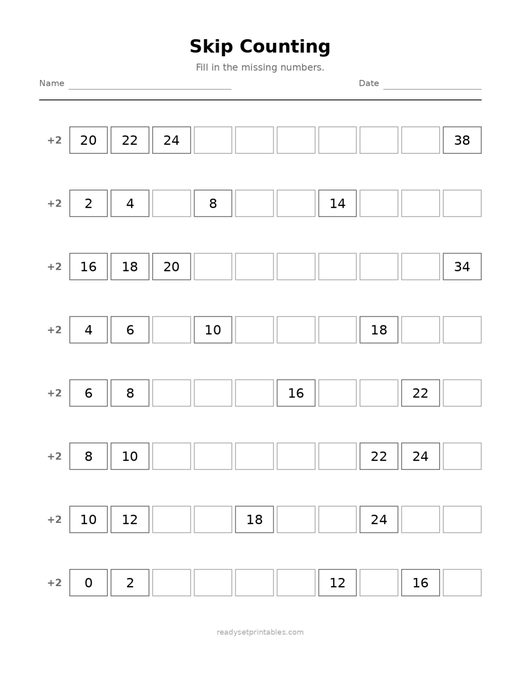 Skip Counting 02 — printable Counting math worksheet