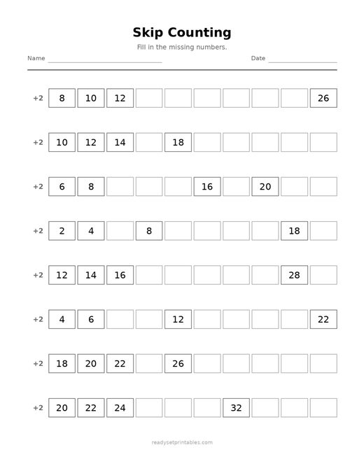 Skip Counting 03 — printable Counting math worksheet