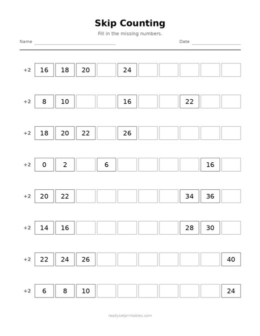 Skip Counting 04 — printable Counting math worksheet