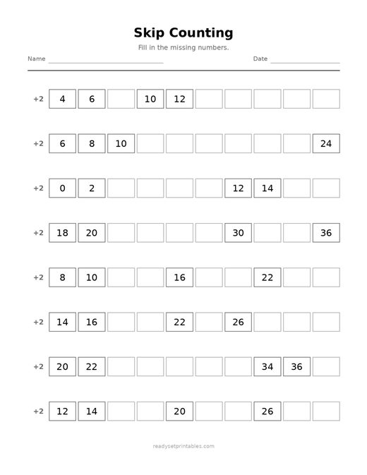 Skip Counting 05 — printable Counting math worksheet