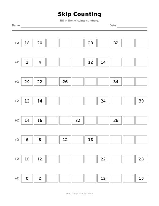 Skip Counting 07 — printable Counting math worksheet