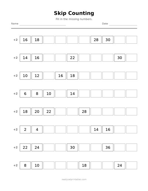 Skip Counting 08 — printable Counting math worksheet