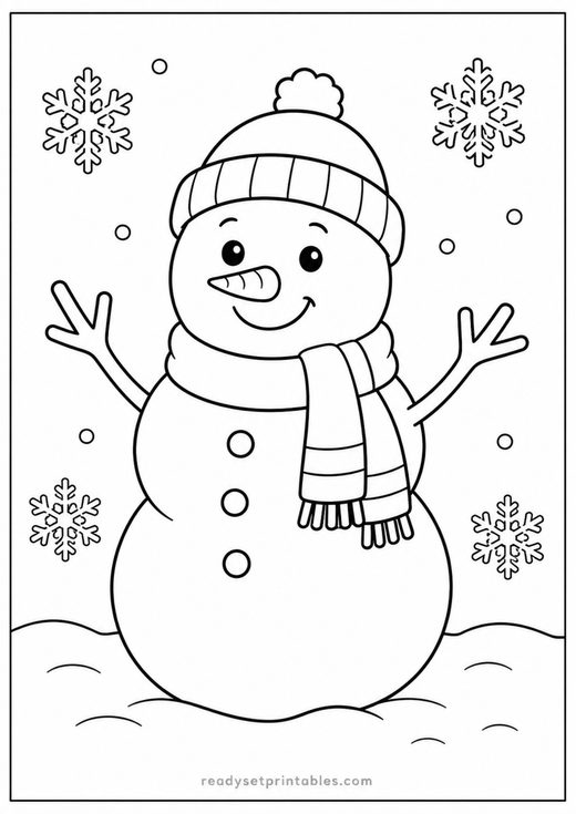 snowman coloring page — free printable coloring sheet for kids