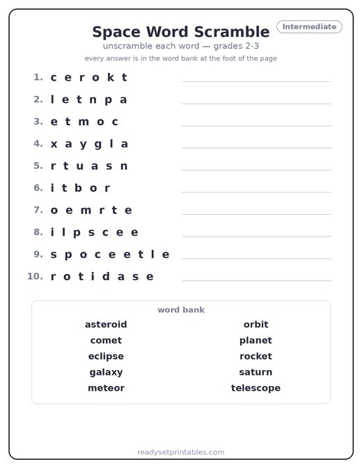 Space Word Scrambles