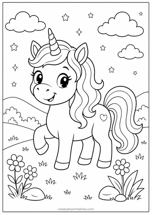 standing unicorn coloring page — free printable coloring sheet for kids