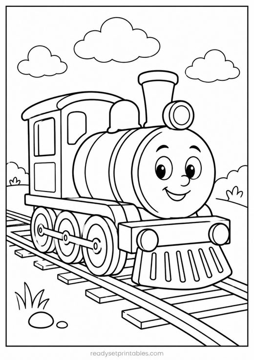 steam train coloring page — free printable coloring sheet for kids