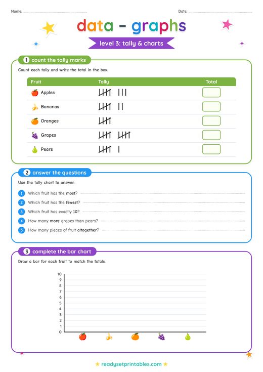 Tally Charts Worksheet — printable Data & Graphs math worksheet