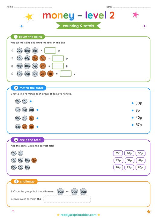 Money (UK Pounds) Worksheets