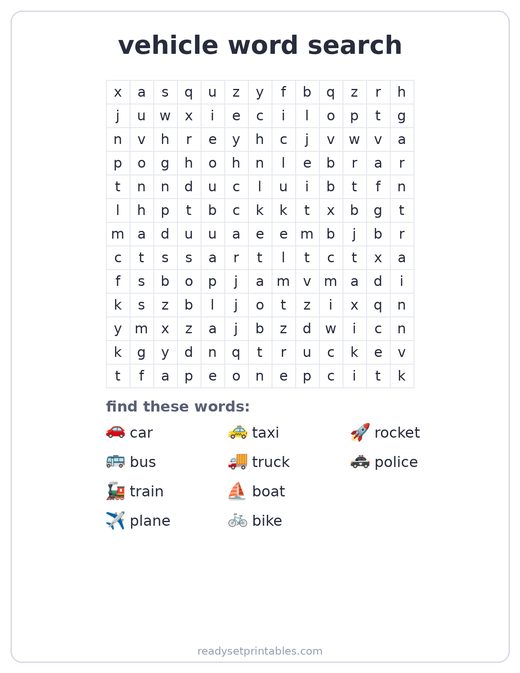 Vehicles Word Search