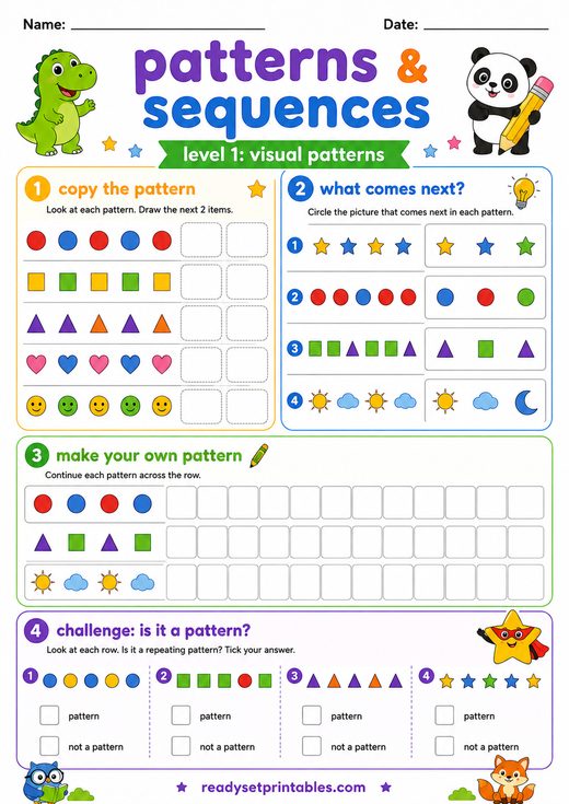 Visual Patterns Worksheet — printable Patterns & Sequences math worksheet