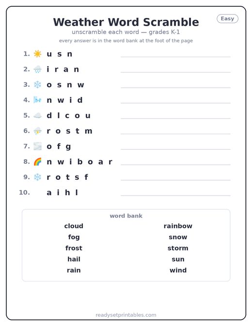 Weather Word Scrambles