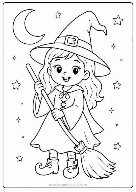 witch coloring page — free printable coloring sheet for kids