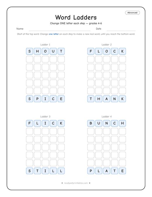 Advanced word ladder number 3 — free printable puzzle