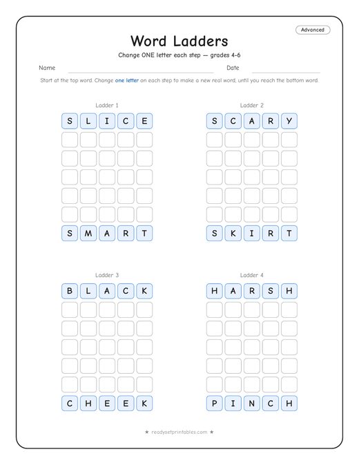 Advanced word ladder number 4 — free printable puzzle