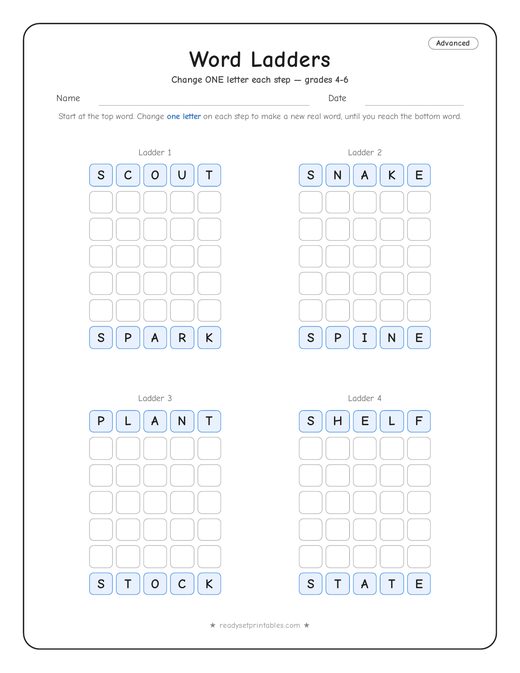 Advanced word ladder number 5 — free printable puzzle