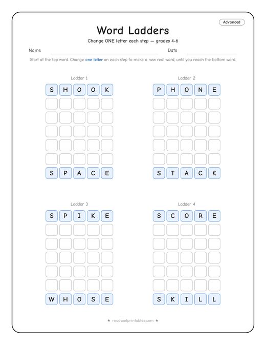 Advanced word ladder number 9 — free printable puzzle