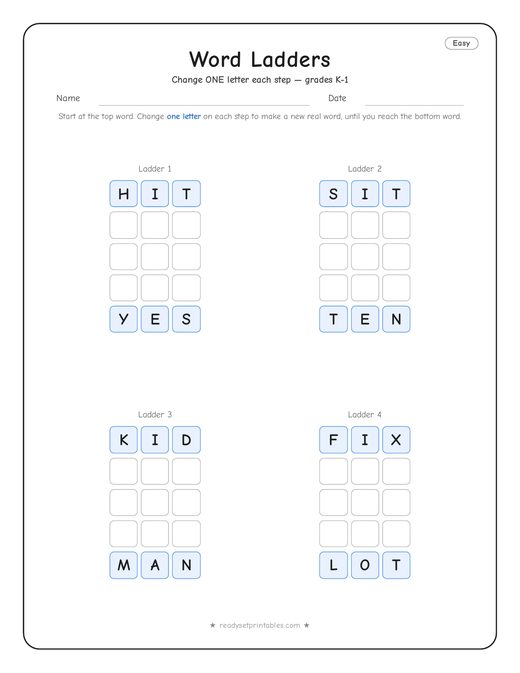 Easy word ladder number 3 — free printable puzzle