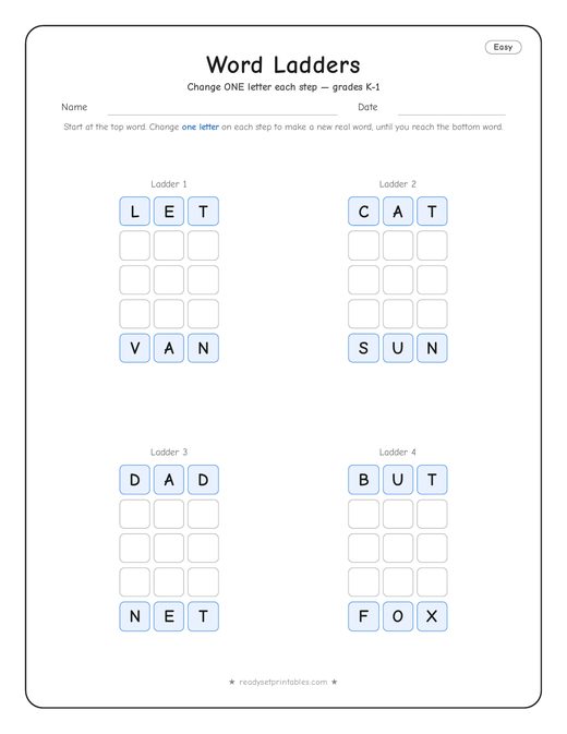 Easy word ladder number 4 — free printable puzzle