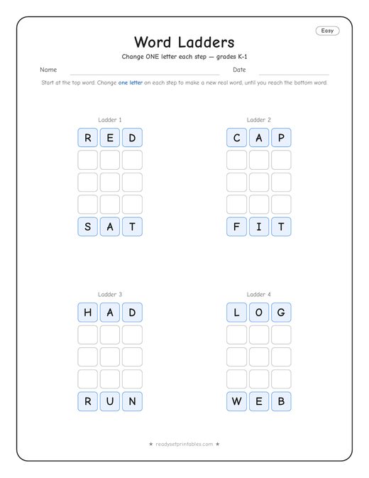 Easy word ladder number 5 — free printable puzzle