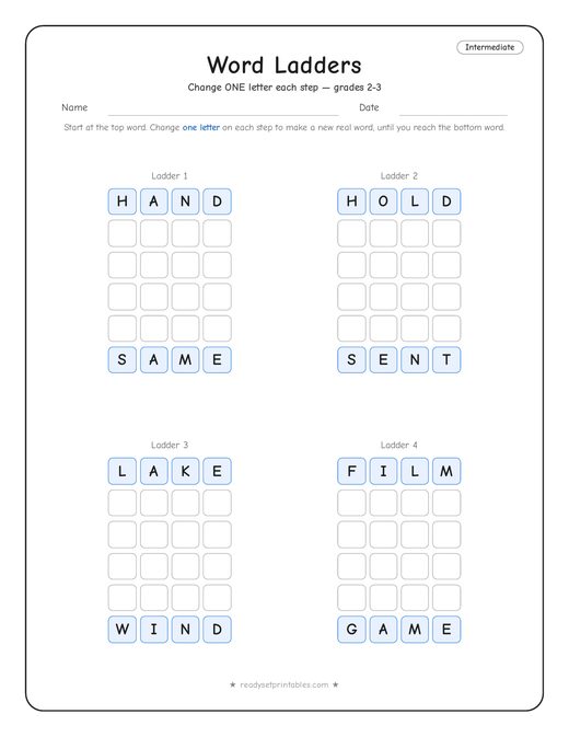 Intermediate word ladder number 4 — free printable puzzle
