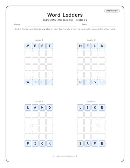 Intermediate word ladder number 5 — free printable puzzle
