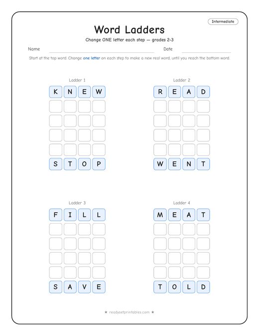 Intermediate word ladder number 6 — free printable puzzle