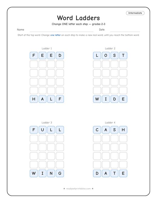 Intermediate word ladder number 7 — free printable puzzle