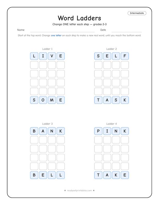 Intermediate word ladder number 8 — free printable puzzle
