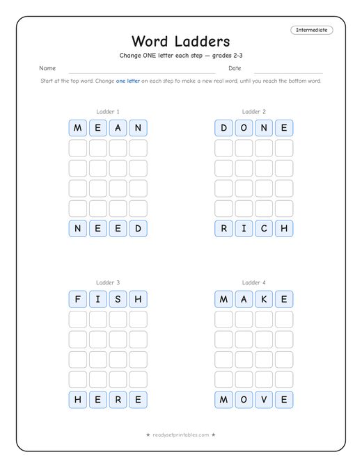 Intermediate word ladder number 9 — free printable puzzle