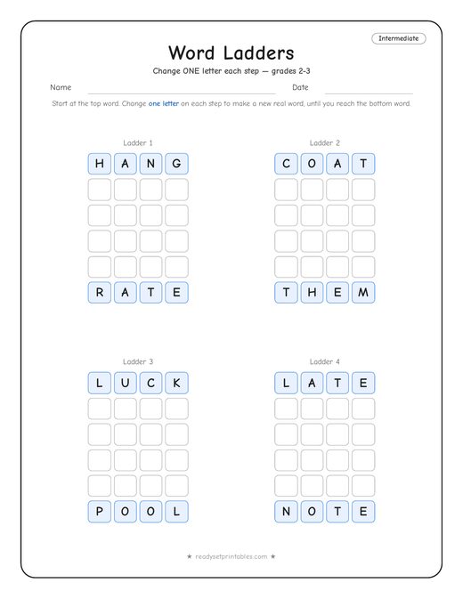 Intermediate word ladder number 10 — free printable puzzle