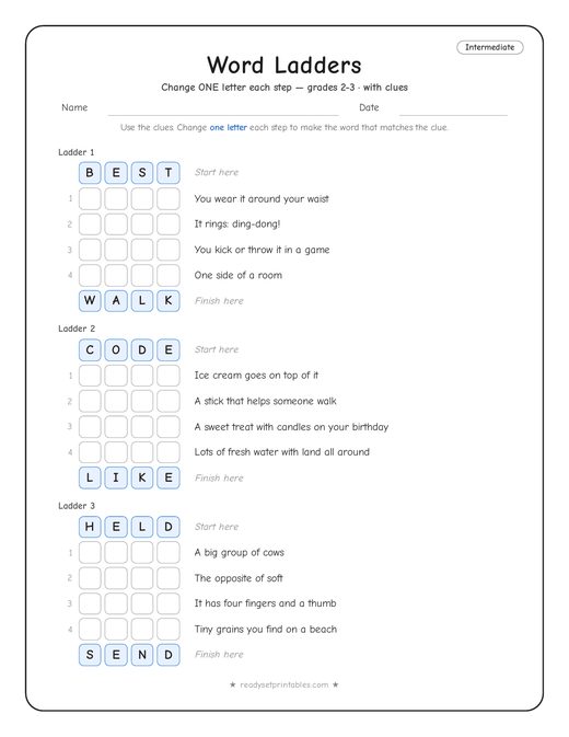 Intermediate word ladder number 11 — free printable puzzle