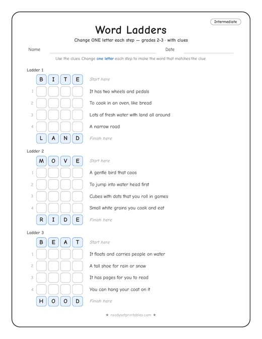 Intermediate word ladder number 12 — free printable puzzle