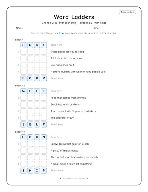 Intermediate word ladder number 13 — free printable puzzle