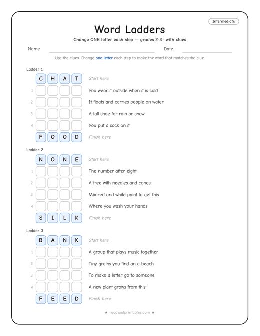 Intermediate word ladder number 14 — free printable puzzle