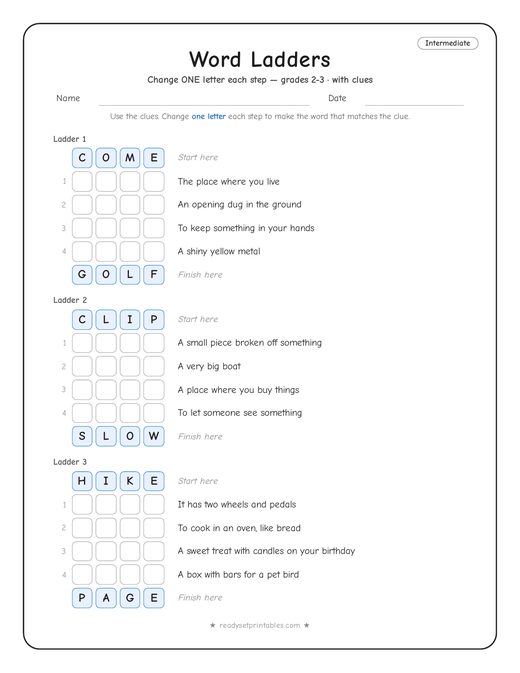 Intermediate word ladder number 16 — free printable puzzle