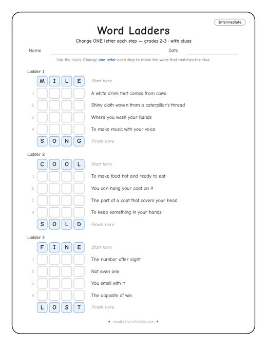 Intermediate word ladder number 17 — free printable puzzle