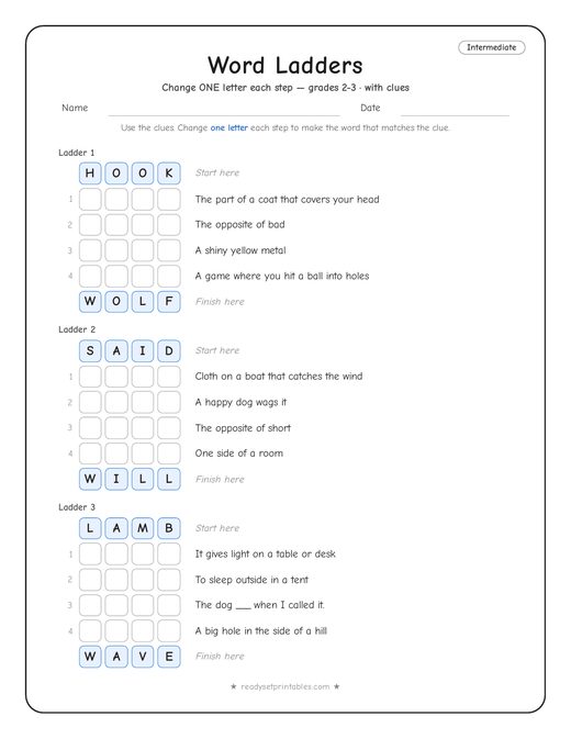 Intermediate word ladder number 18 — free printable puzzle