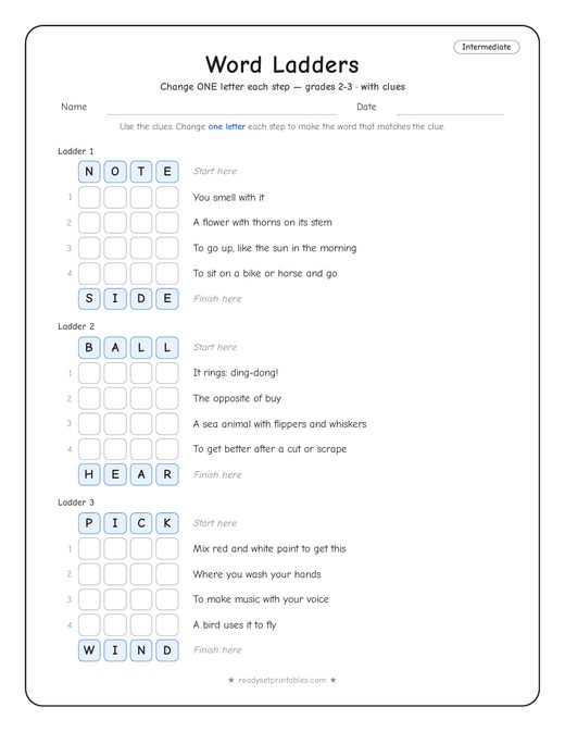 Intermediate word ladder number 19 — free printable puzzle