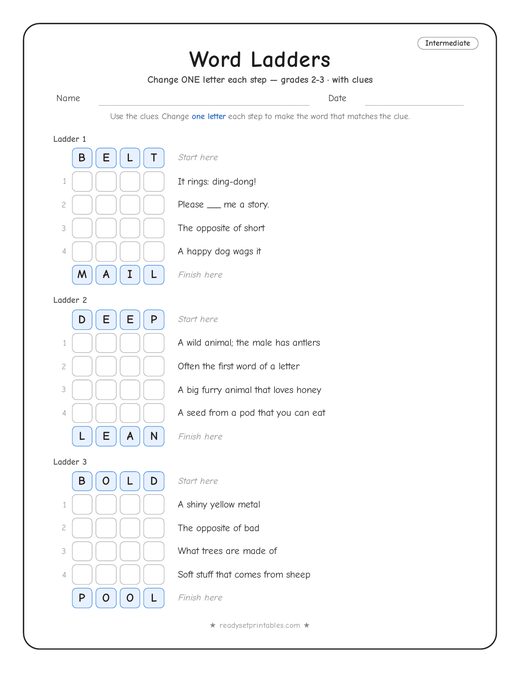 Intermediate word ladder number 20 — free printable puzzle